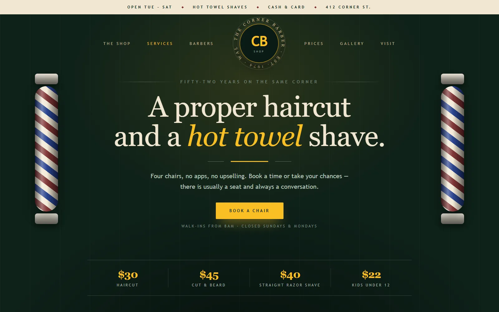 The Corner Barber — Website concept