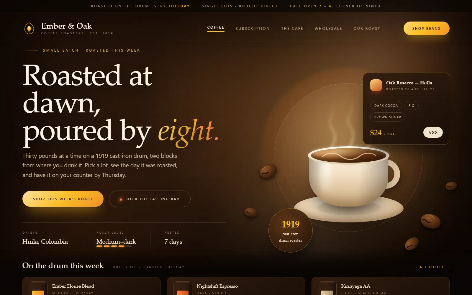 Ember & Oak Coffee Roasters — Website concept